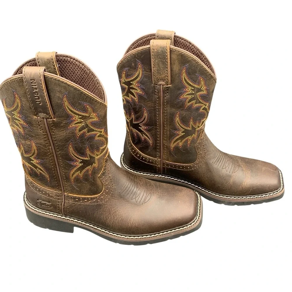 Justin Western‎ Boots Kids Brown Leather Cowboy J-Flex Comfort 3.5 D SK4681